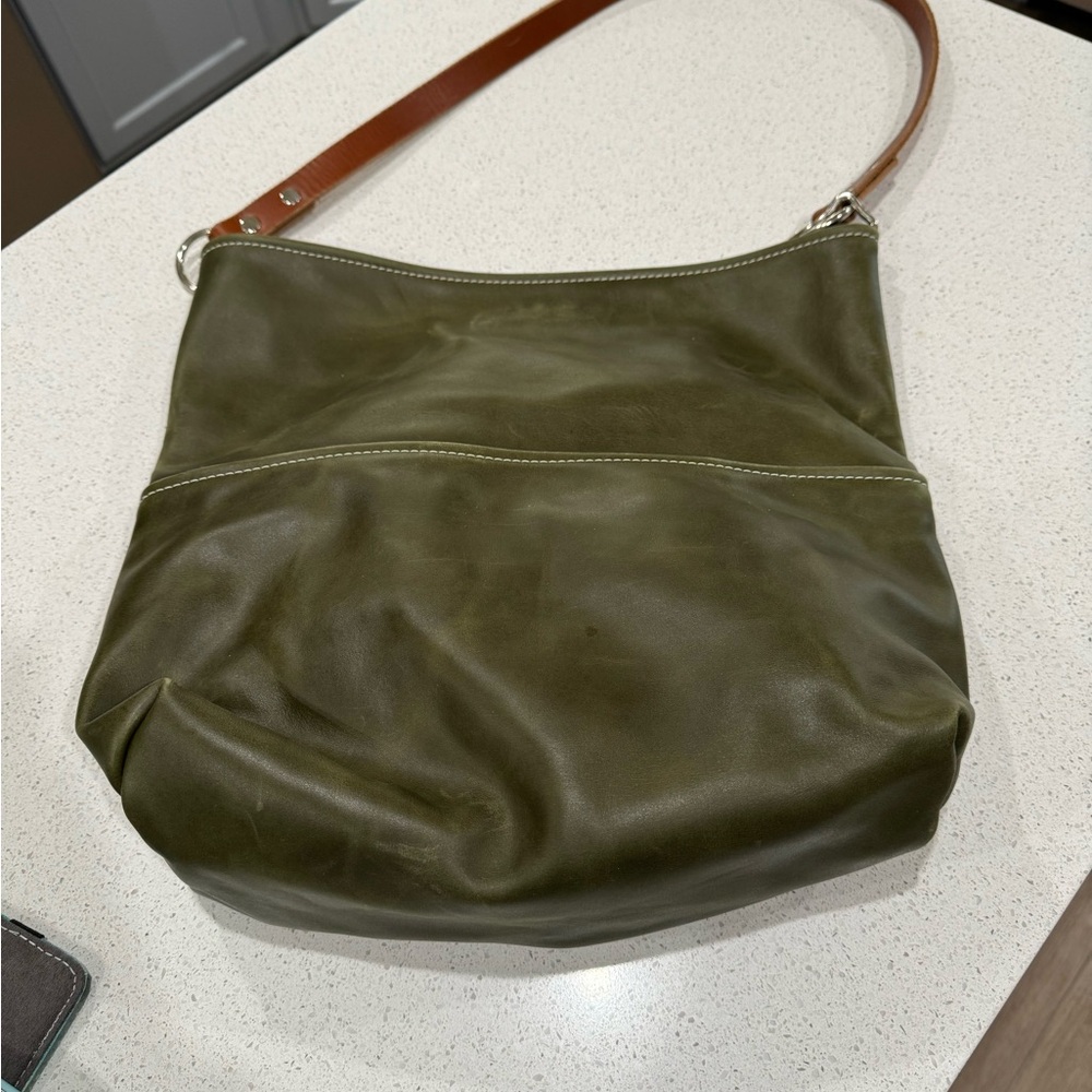 Napa valley beautiful forest green leather hobo bag